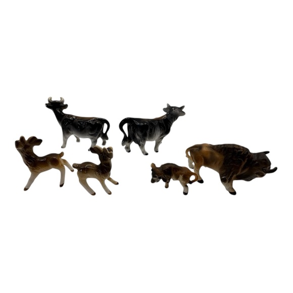 Vintage Bone China Animal Figurines Lot Japan Deer Cow Buffalo Miniatures Set 6 - Picture 2 of 8